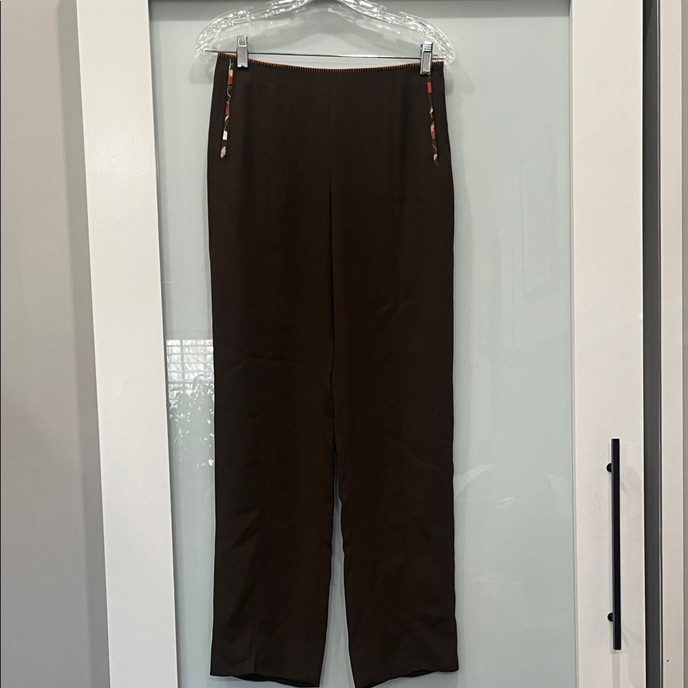 Harvé Benard Brown Pants with Orange Contrast Stitching, Size 6